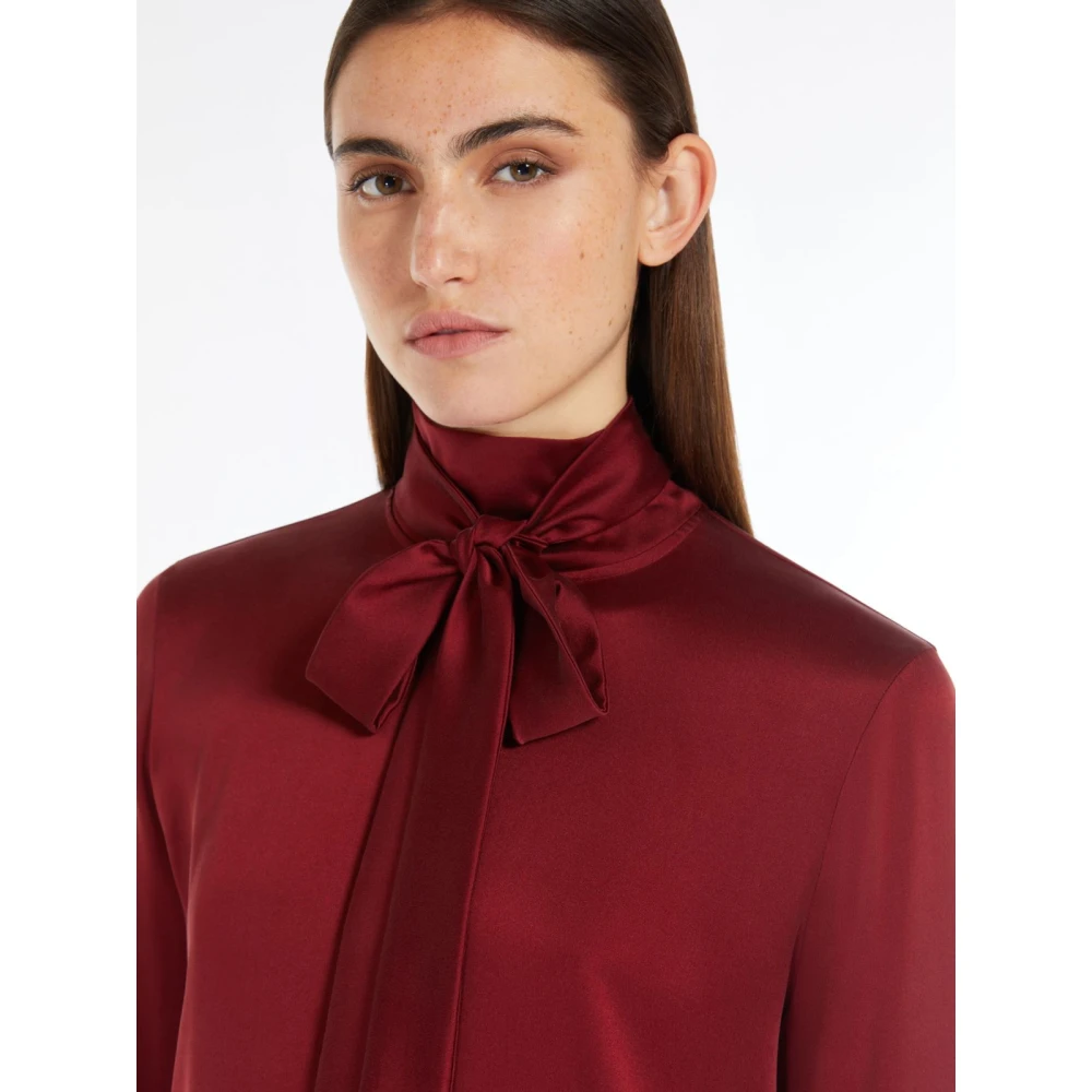 Max Mara Studio Zijden satijnen overhemd met foulard kraag Red Dames