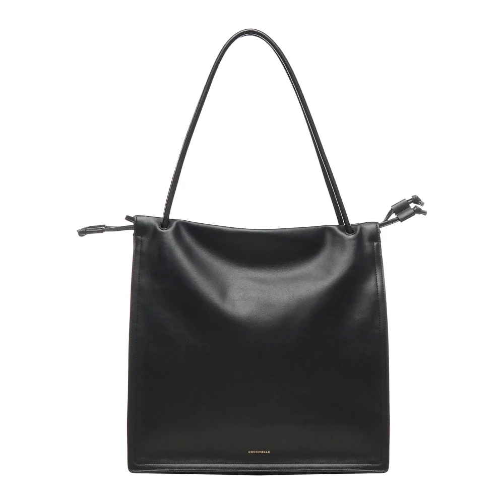 Coccinelle Zwarte Trekkoord Schoudertas met Stoffen Voering Black Dames