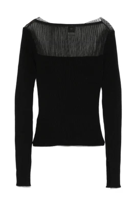Avslappnad Svart Ull Silk Tröja