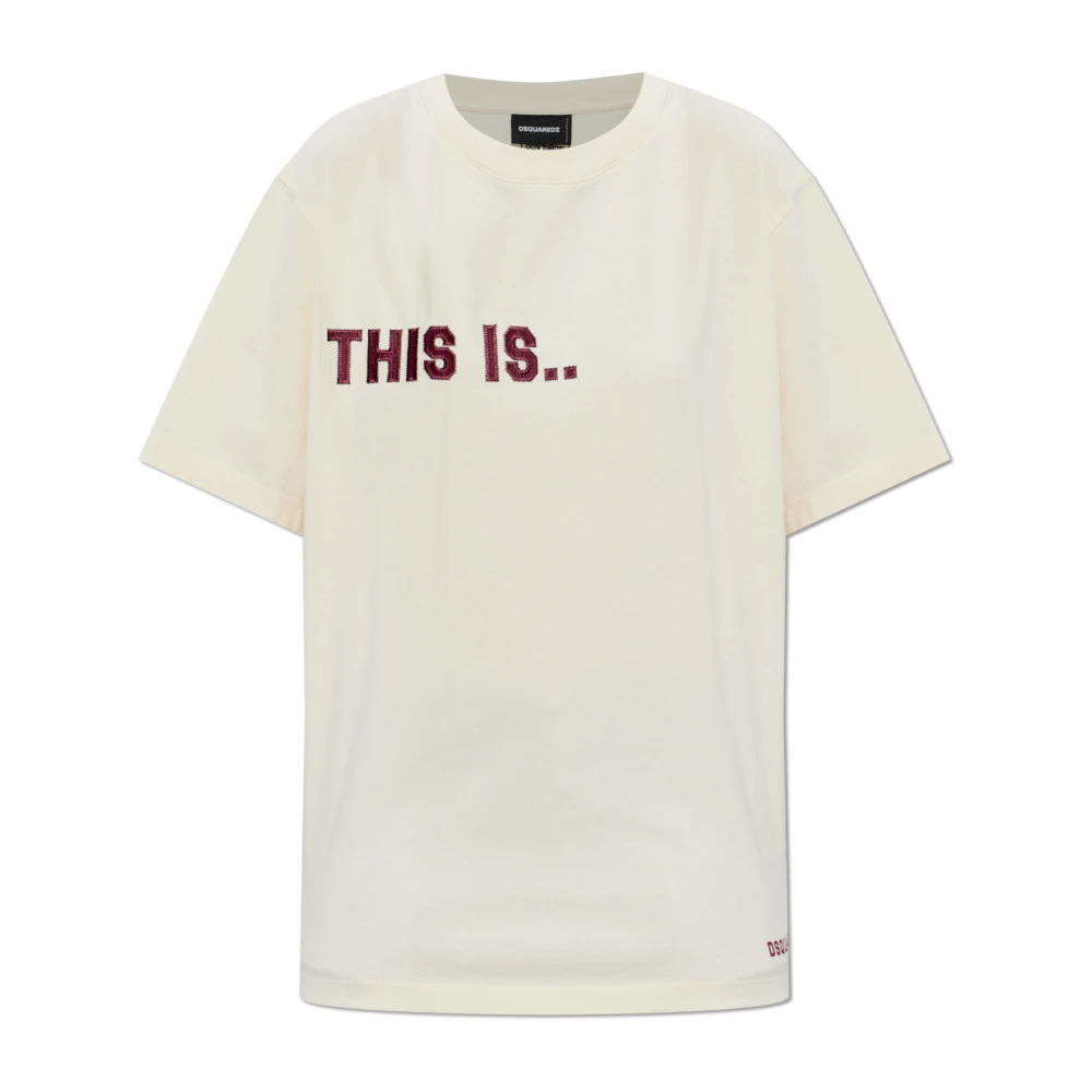 Dsquared2 Women's Beige T-Shirt With Print - T-Shirts - Xs - Tops