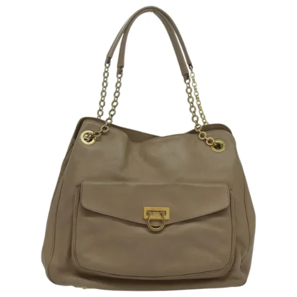 Salvatore Ferragamo Pre-owned Leather shoulder-bags Beige Dames