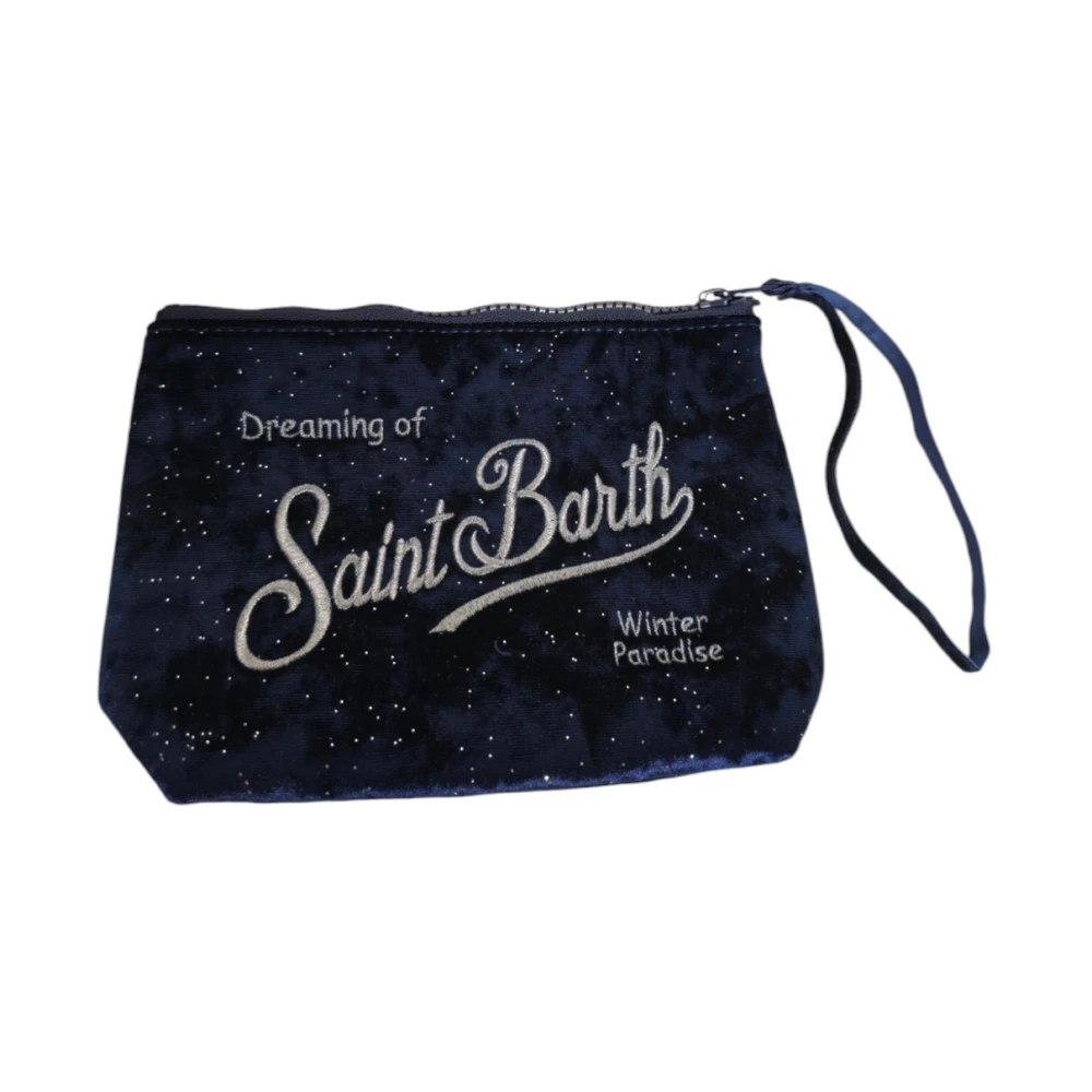 MC2 Saint Barth Blauwe Velvet Clutch met Strass Logo Blue Dames