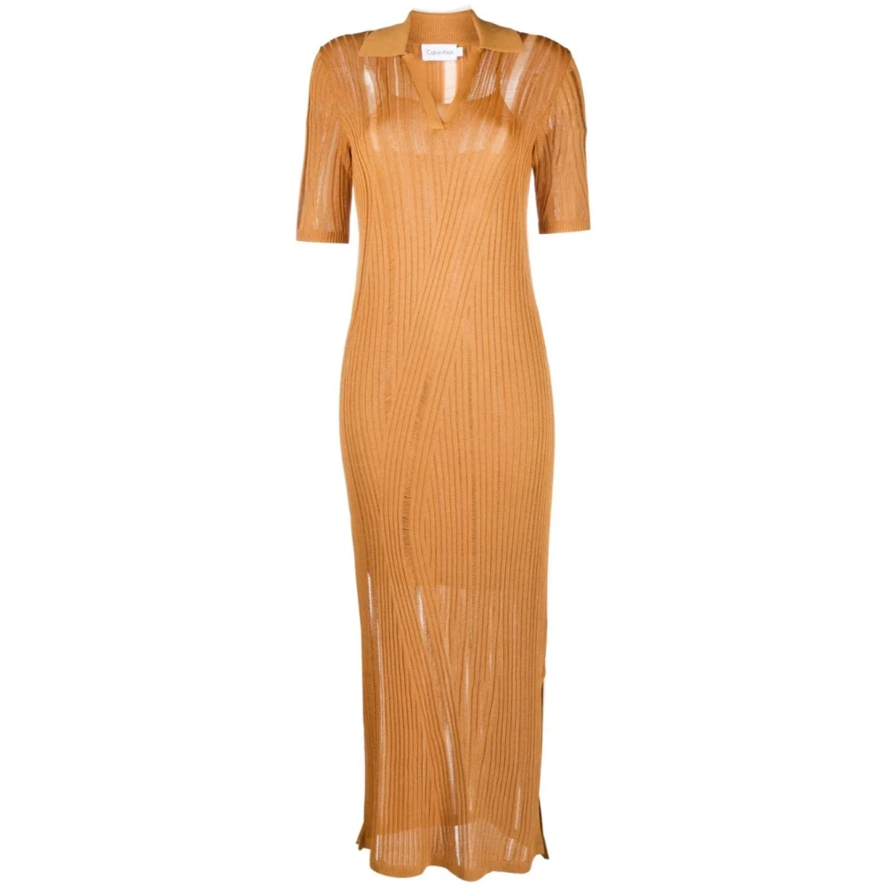 Calvin Klein Women's Yellow Maxi Dresses, Xs, Texture Stitch Maxi Dress