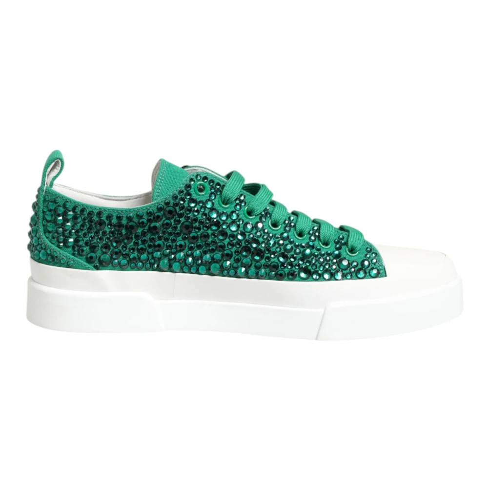 Dolce & Gabbana Women's Green Portofino Crystal Dg Logo Sneakers