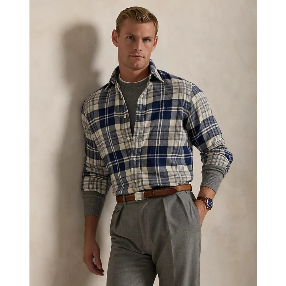 Ralph Lauren Polo flanellen shirt custom fit Blue Heren
