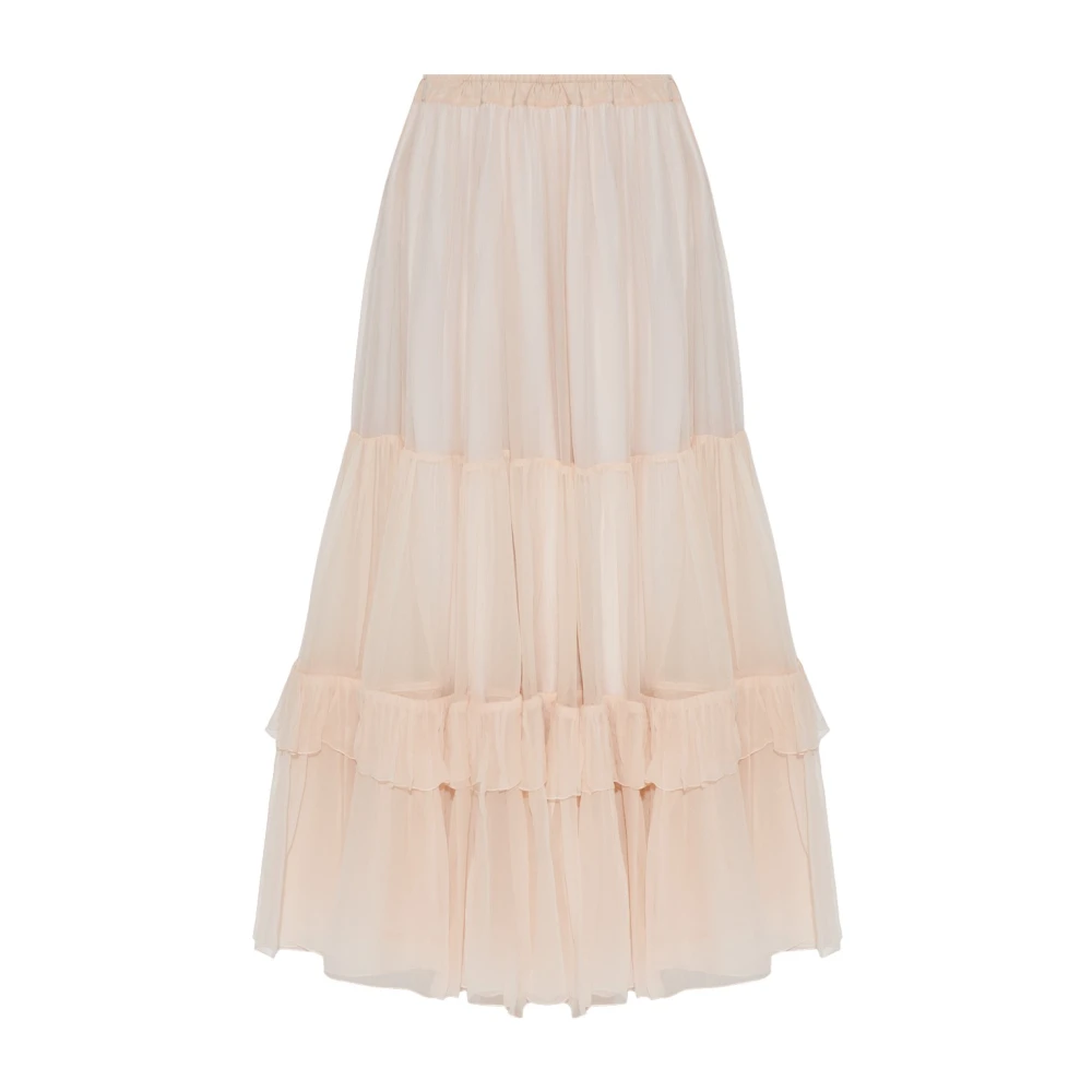 Chloé , Maxi Skirts, Female, Pink, Xs, Ruffled Long Skirt In Silk Mousseline