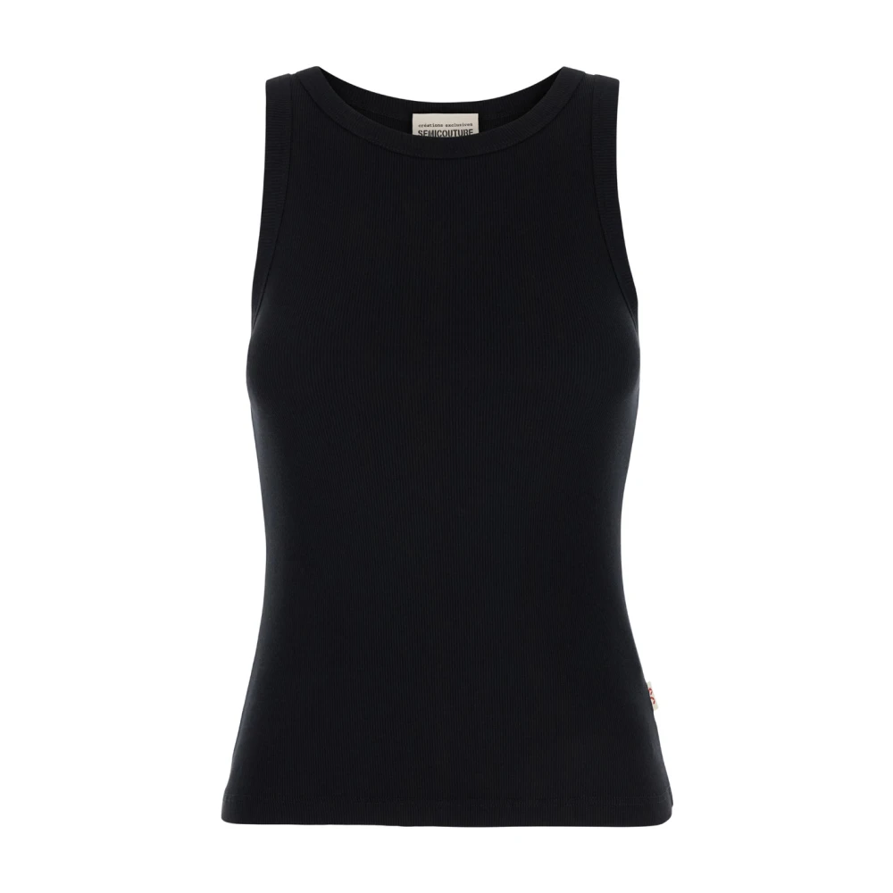 Semicouture Geribbeld katoenen top in zwart Black Dames