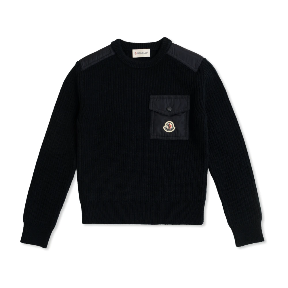 Moncler Unisex Kids Black Kids Knitwear, 10 Y, Wool Jumper With Pocket