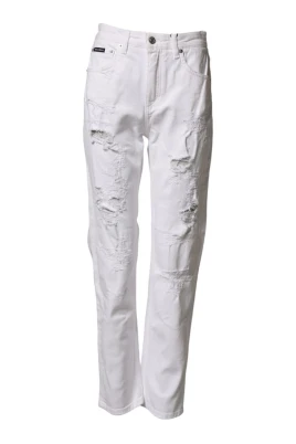 Distressed Cotton Boyfriend Denim Jeans
