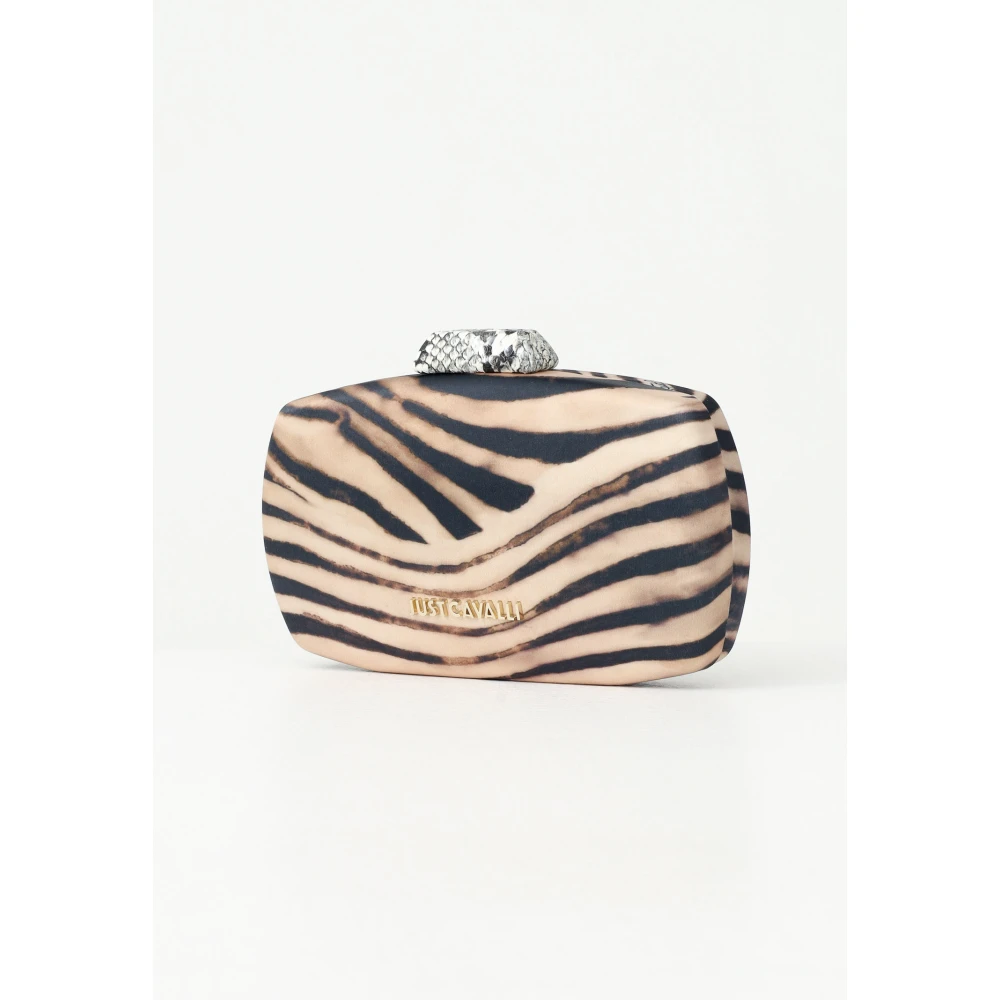 Just Cavalli Beige Zebraprint Clutch Tas Brown Dames