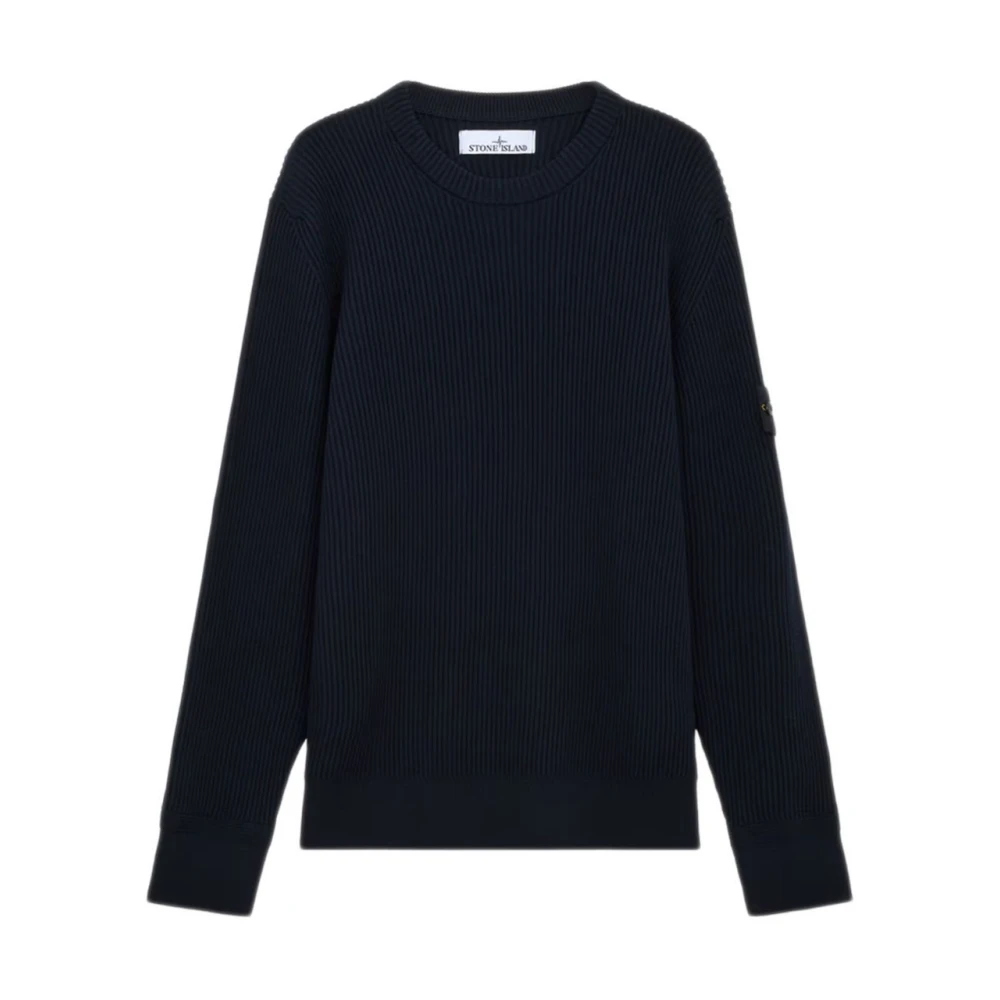 Stone Island Ribbed Virgin Wool Jumper - Male - Round-Neck Knitwear - Blue - M - Knitwear - Image 2