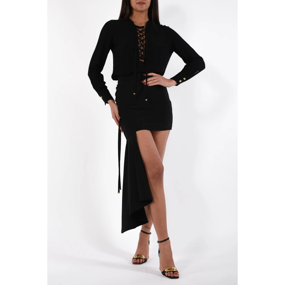 Elisabetta Franchi Asymmetrische Mini Jurk met Kruisende Veters Black Dames
