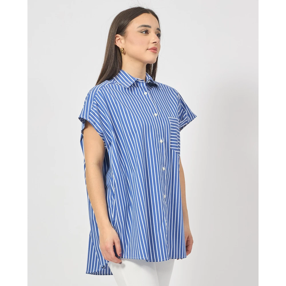 Gaëlle Paris Blauw Gestreepte Oversized Shirt Blue Dames