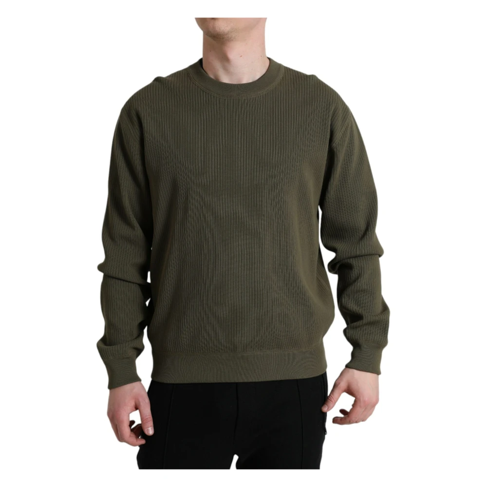 Dolce & Gabbana Men's Green Round-Neck Knitwear,, Elegant Crew Neck Cotton Jumper Medium