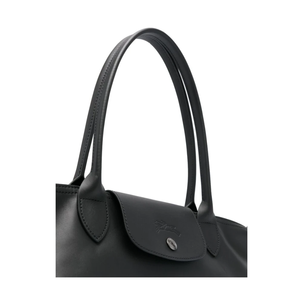 Longchamp Zwarte kalfsleren tas met zilverkleurige hardware Black Dames