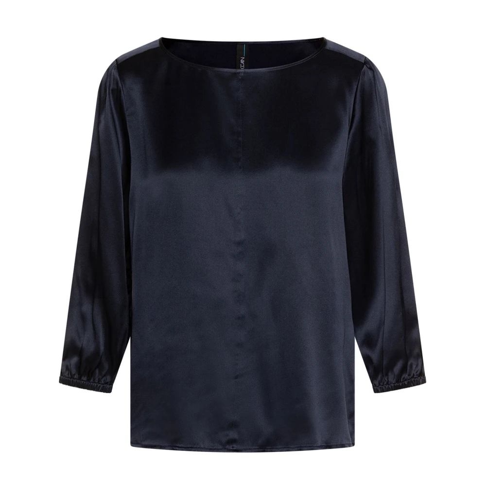 Marc Cain Zijden Elegante Blouse met Ronde Hals Blue Dames