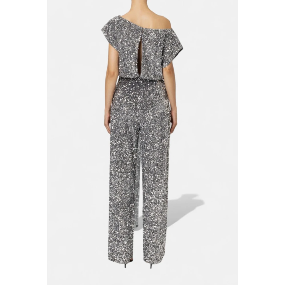 Elisabetta Franchi Geborduurde fluwelen jumpsuit met boothals Gray Dames