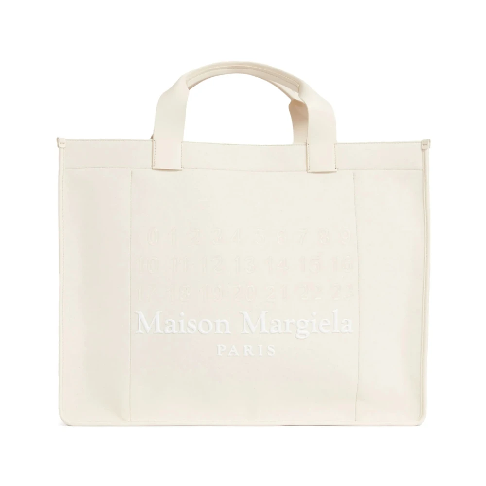 Maison Margiela Witte Katoenen Schoudertas met Handtekening Motief Beige Heren