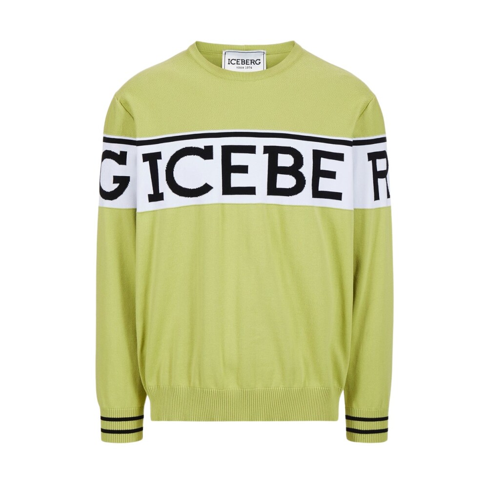 Pull sportif en coton pistache avec logo Iceberg Homme Miinto