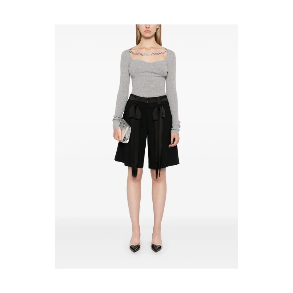 David Koma Zwarte Wollen Blend Strik Detail Shorts Black Dames