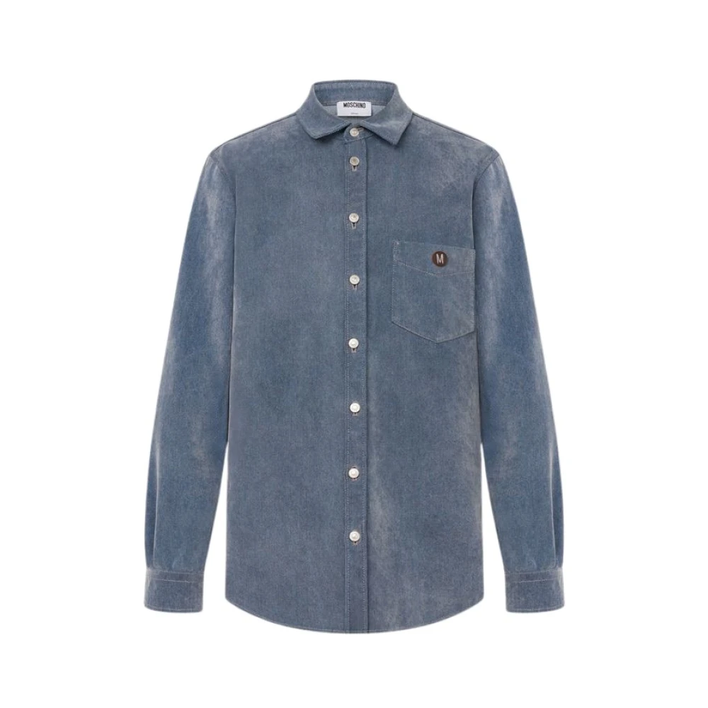 Moschino Men's Blue Flocked Denim Shirt