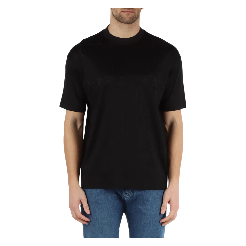 Emporio Armani Geborduurd Logo Katoenen en Lyocell T-shirt Black Heren