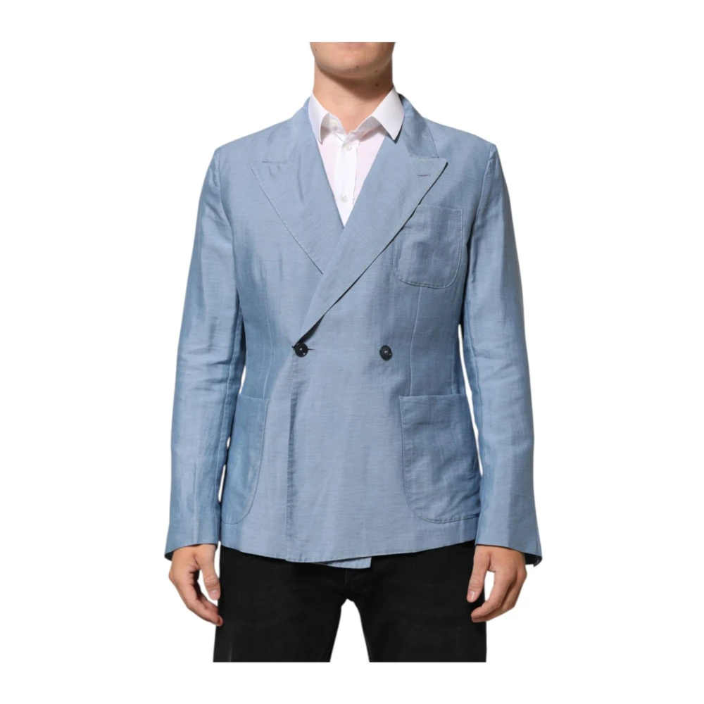 Dolce & Gabbana Men's Blue Light Linen Jacket Blazer - Blazers - Xl - Jackets