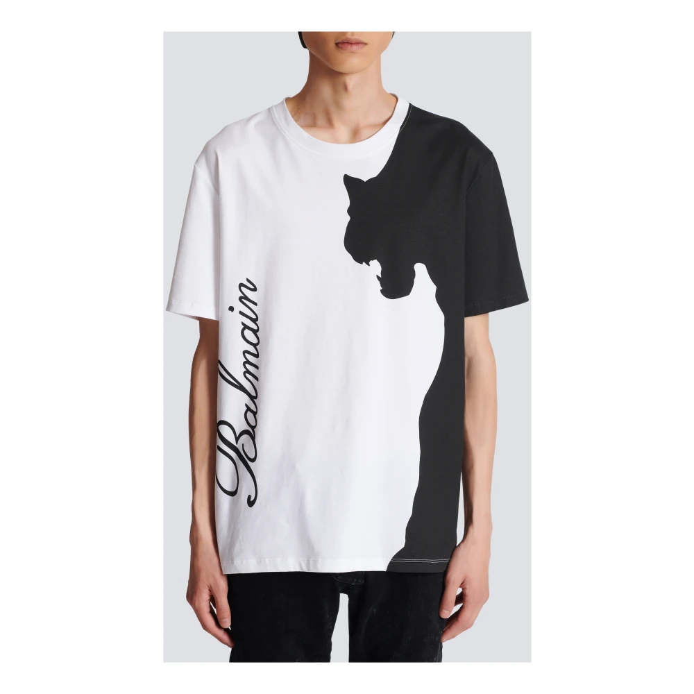 Balmain Tijgerprint T-shirt met korte mouwen White Heren
