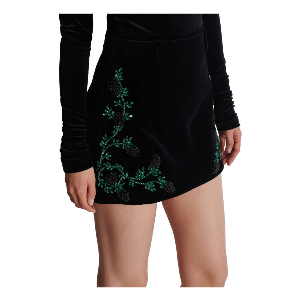 Balmain A-lijn rok in braam-geborduurd fluweel Black Dames