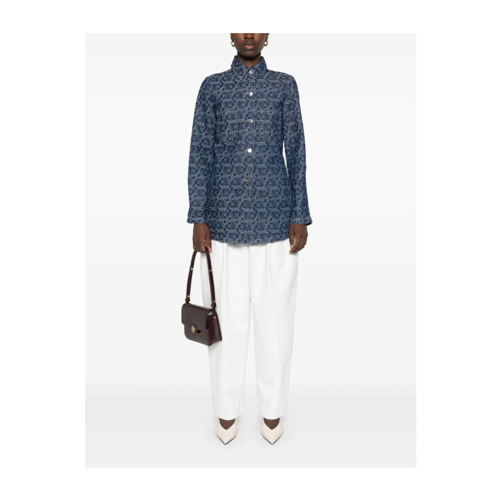 Emporio Armani Blauwe Denim Jacquard Logo Jas Blue Dames