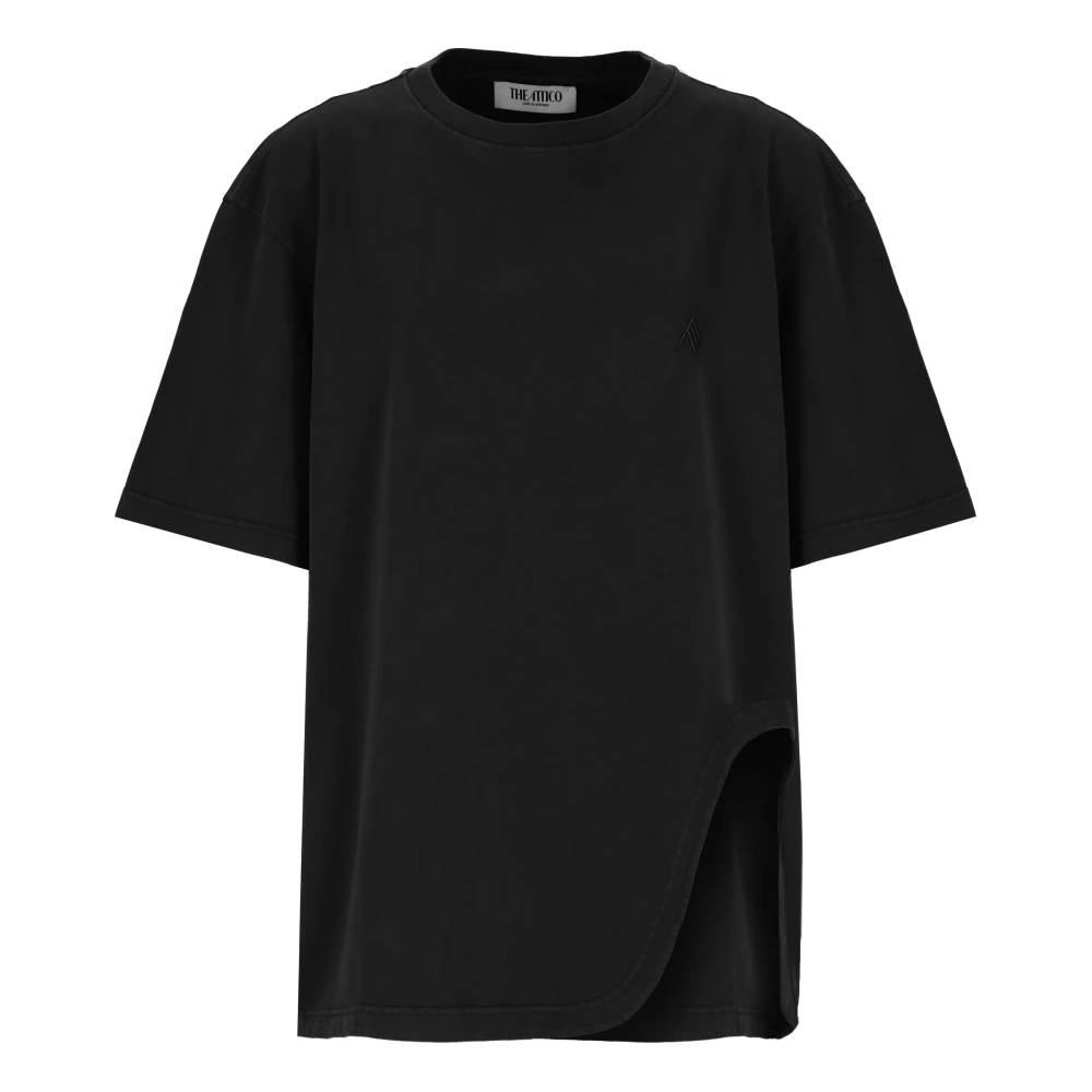 The Attico Zwarte Katoenen T-shirt met Geborduurd Logo Black Dames
