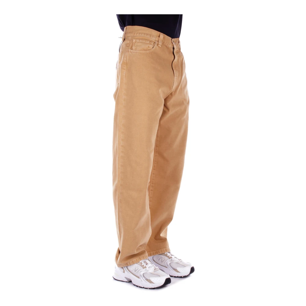 Carhartt WIP Beige Broek Logo Jeans Knoop Rits Yellow Heren