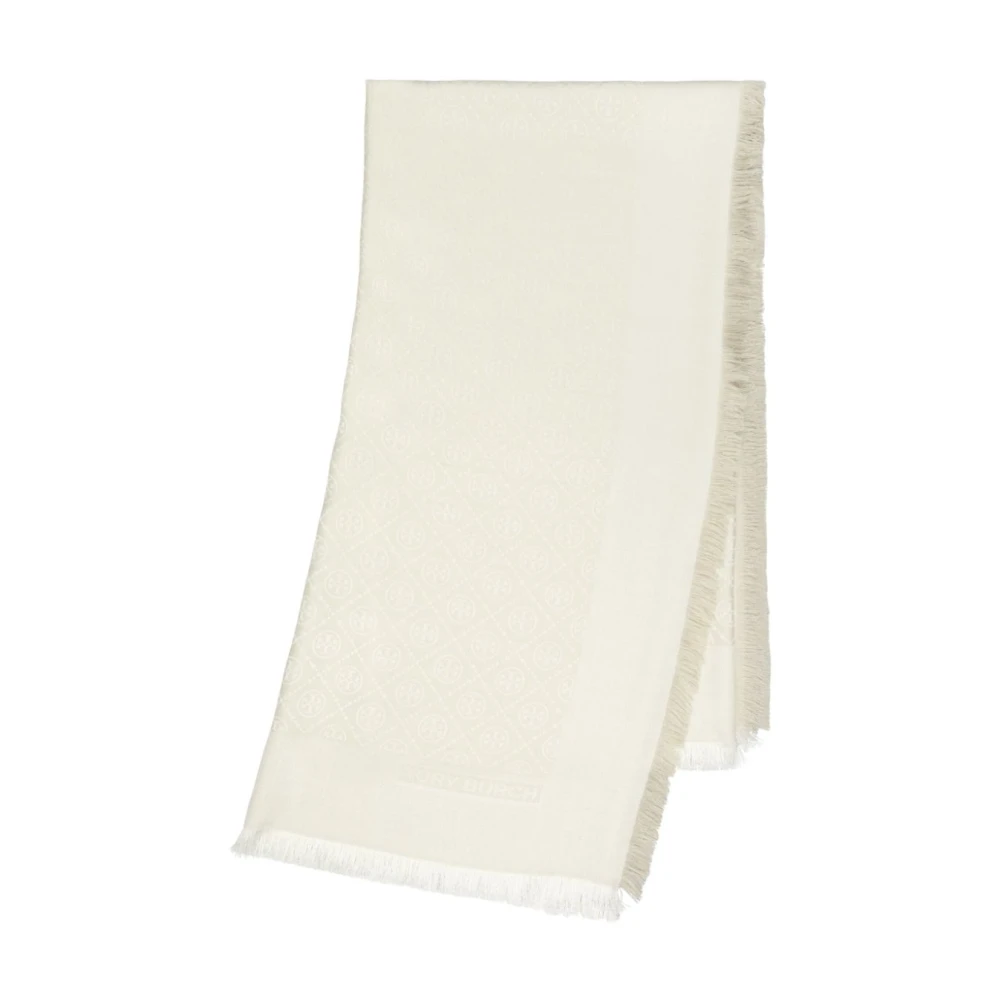 TORY BURCH Monogram Patroon Witte Sjaal Wrap White Dames