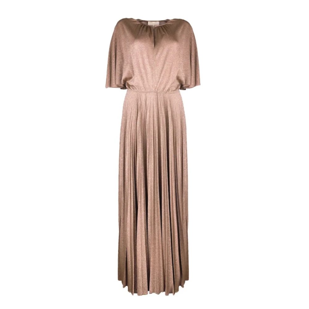 Momoni Fango Lurex Lange Geplooide Jurk Brown Dames