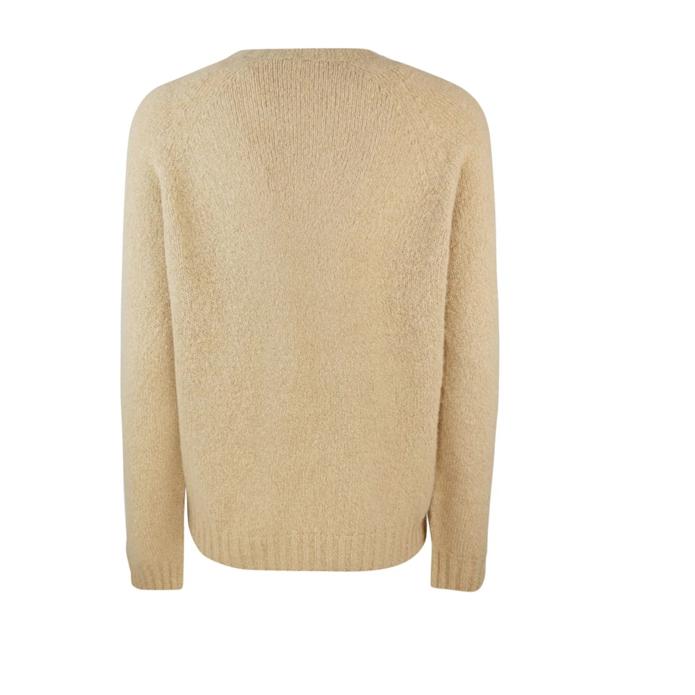 Max Mara Alpaca Gebreide Trui Geribbelde Kraag Manchetten Beige Dames