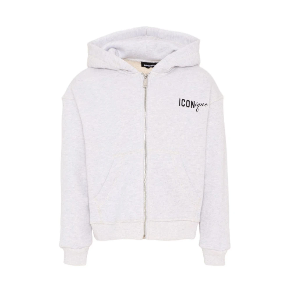 Dsquared2 Boys Gray Kids Sweatshirts, 10 Y, Graphic Zip Hoodie