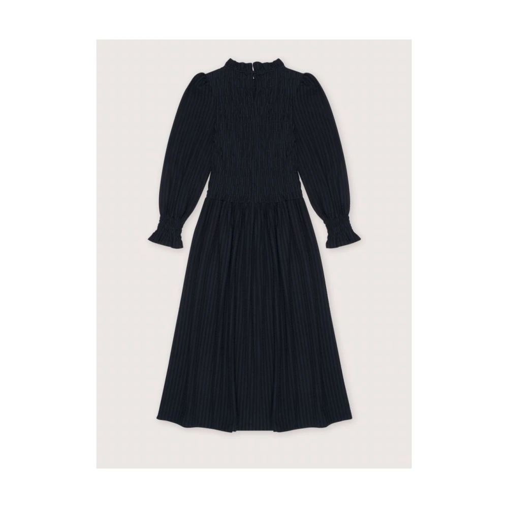 The New Society Gerimpelde Seersucker Jurk Mist Melarge Black Dames