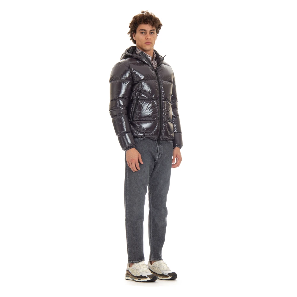 Herno Grijze Puffer Coat met Lak Effect Gray Heren