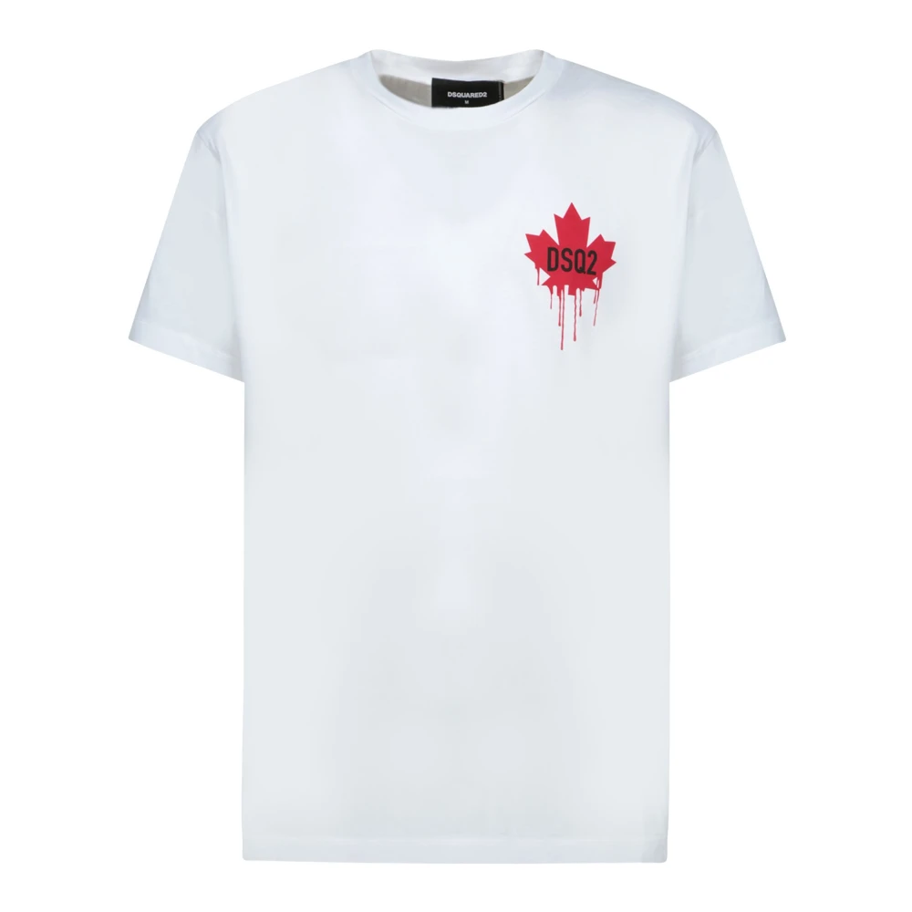 Dsquared2 Wit Katoenen Bladprint T-shirt White Heren