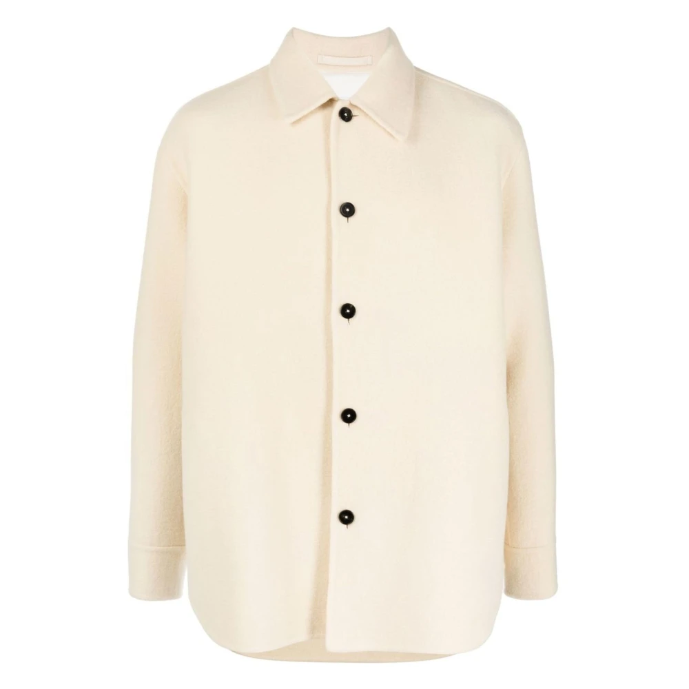 Jil Sander Parel Wol Overshirt Klassieke Pasvorm Italië White Heren