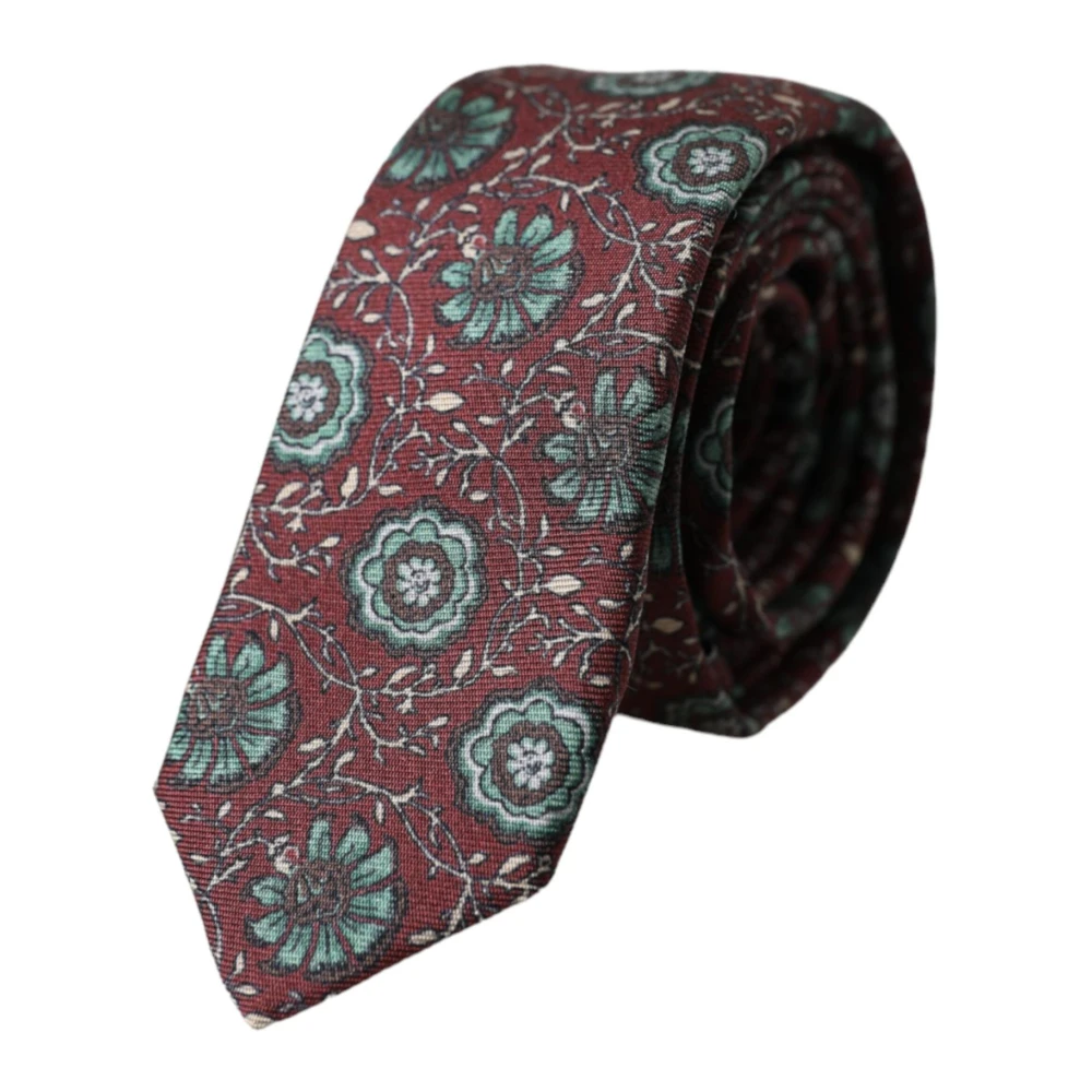 Dolce & Gabbana Maroon Bloemen Zijden Stropdas Brown Heren