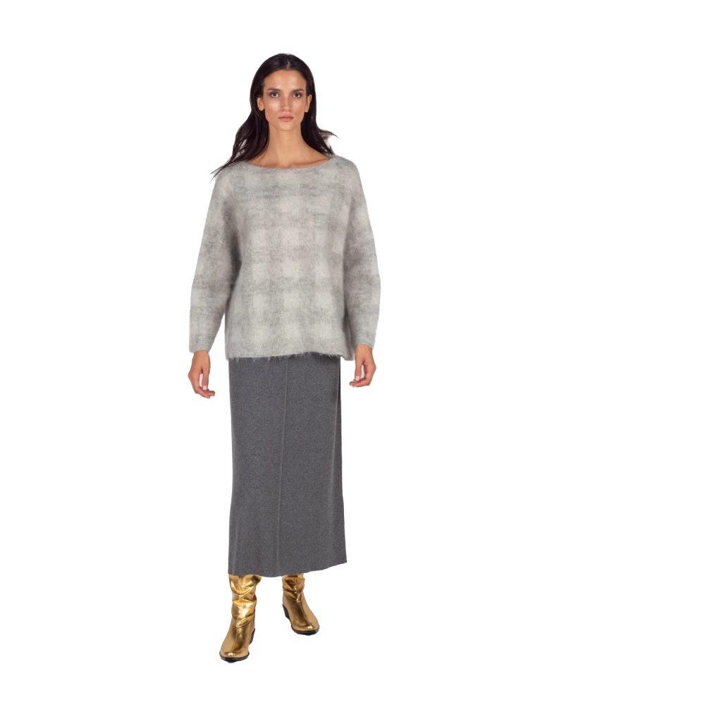 Semicouture Grijze Gebreide A-Lijn Maxi Rok Gray Dames