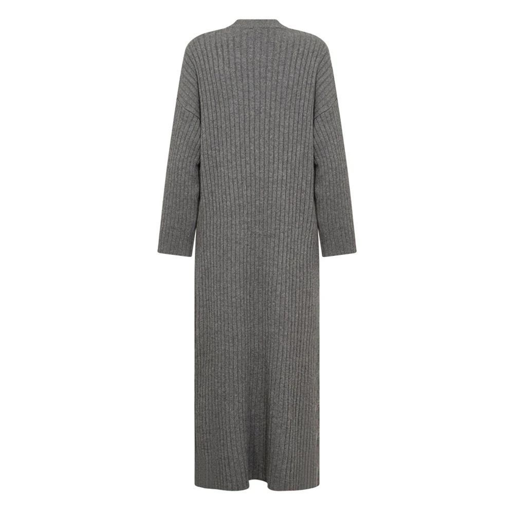 Levete Room Grijze Geribbelde Midi Jurk met Lange Mouwen Gray Dames