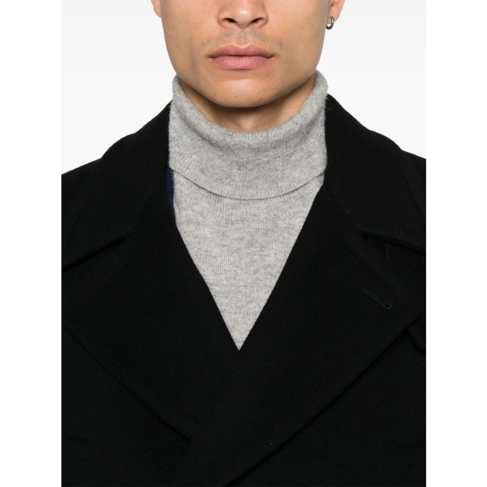 Lardini Zwarte Wol Double-Breasted Jas Black Heren