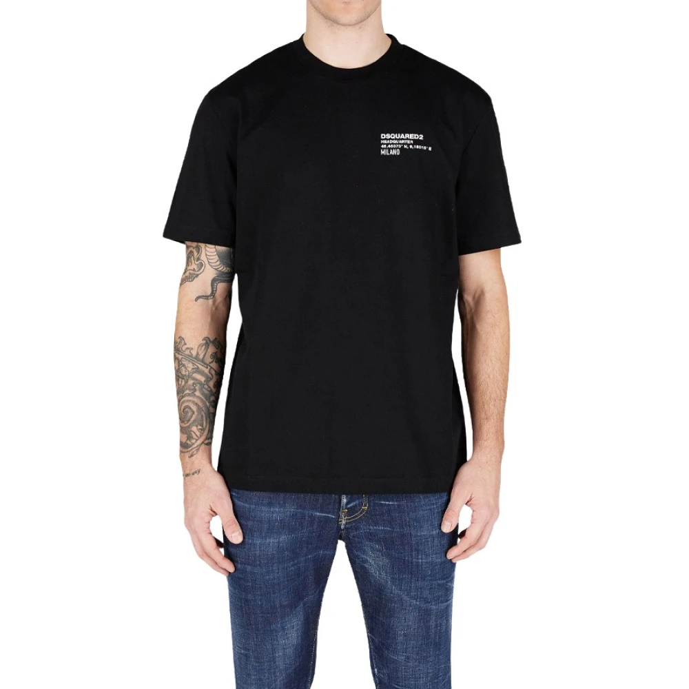 Dsquared2 Zwarte katoenen T-shirt met witte print Black Heren