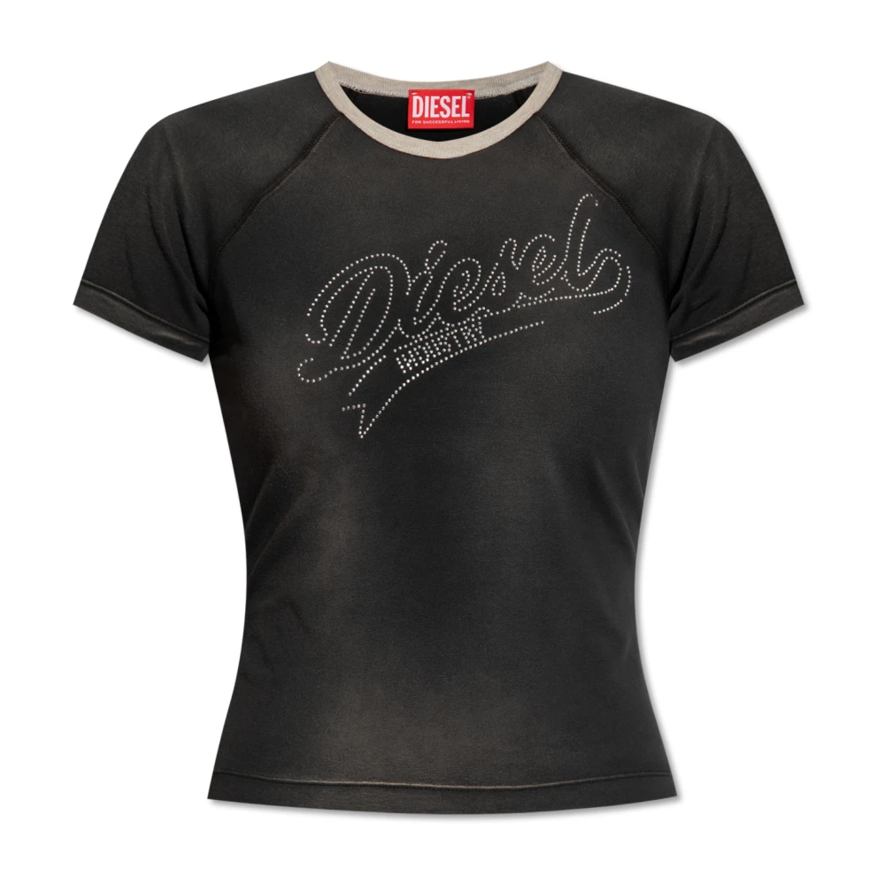 Diesel T-Vincie T-shirt met logo Black Dames