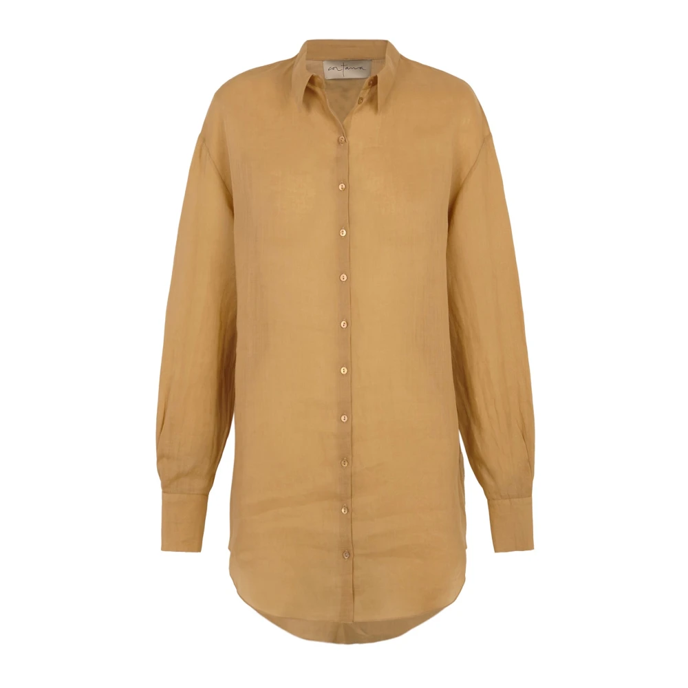 Cortana Oversized Ramie Shirt in Perzik Brown Dames