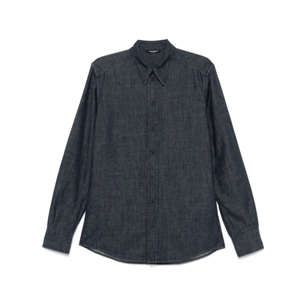 Dolce & Gabbana Denim Logo Patch Shirt Blue Heren