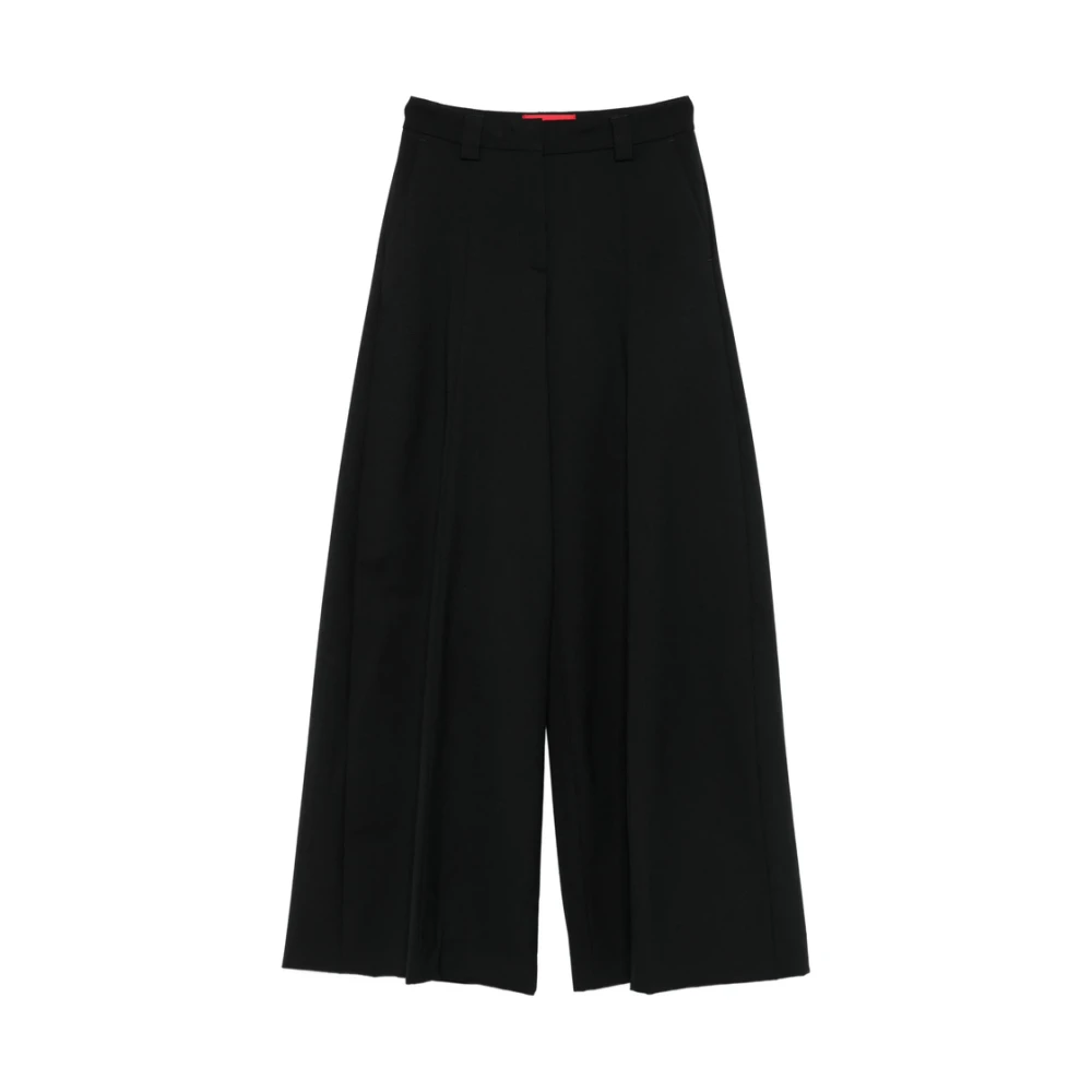 Thelatest Black Pleated Wide Leg Wool Trousers - Female - Wide Trousers - M - Trousers