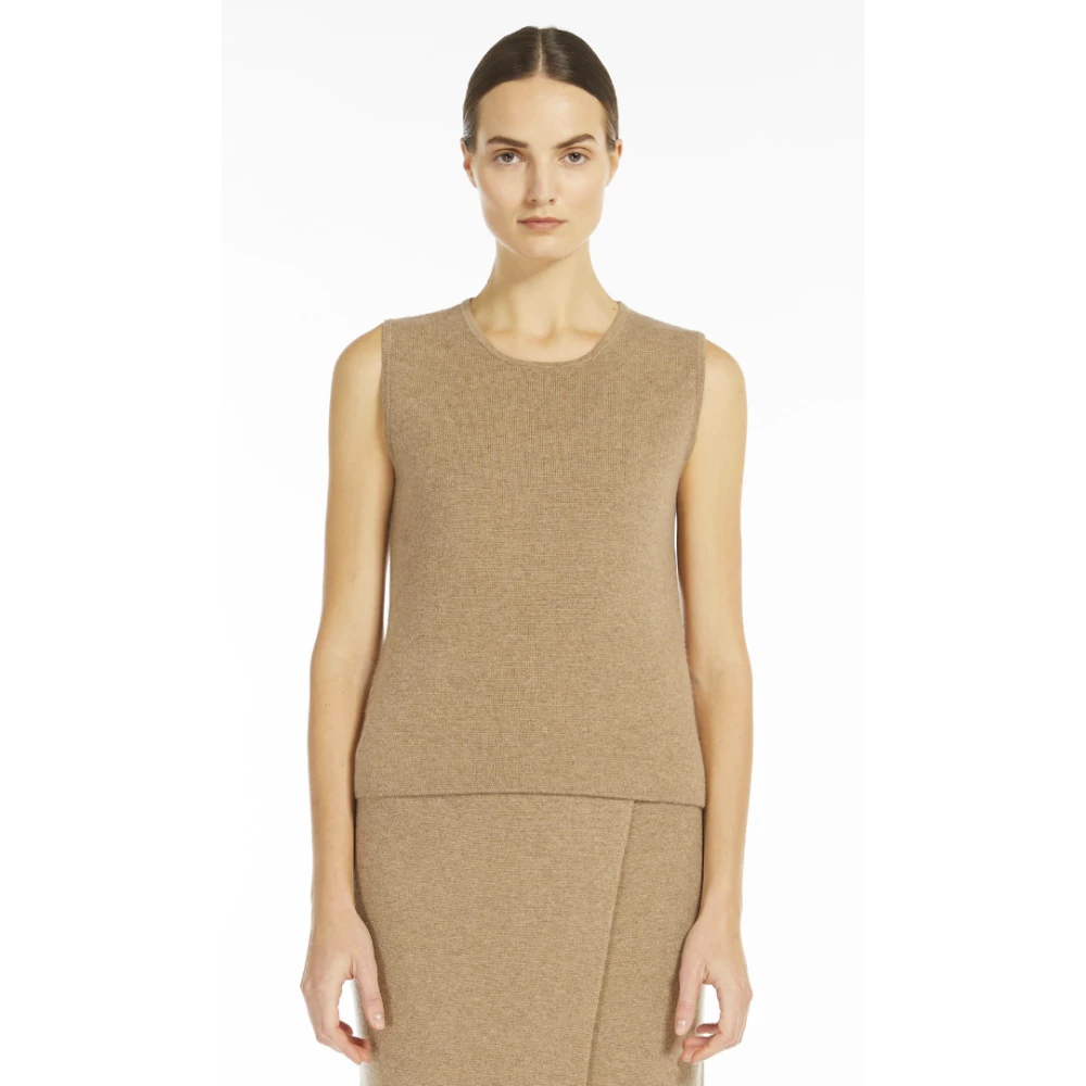 Max Mara Bruine Wol Kasjmier Mouwloze Top Brown Dames
